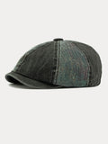 Zweifarbige Patchwork Newsboy-Mütze aus gewaschener Baumwolle