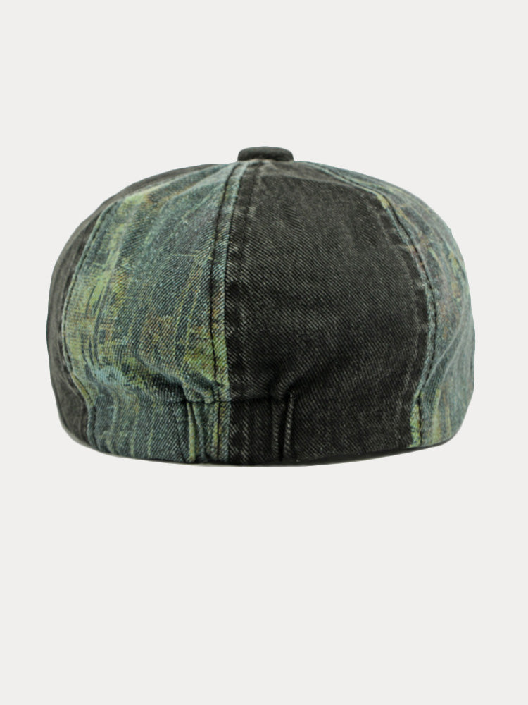 Zweifarbige Patchwork Newsboy-Mütze aus gewaschener Baumwolle