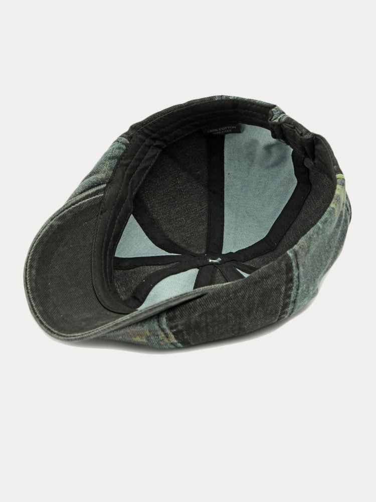 Zweifarbige Patchwork Newsboy-Mütze aus gewaschener Baumwolle