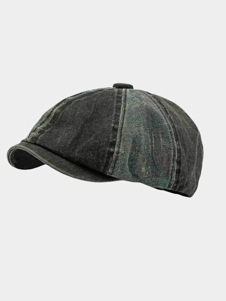Zweifarbige Patchwork Newsboy-Mütze aus gewaschener Baumwolle