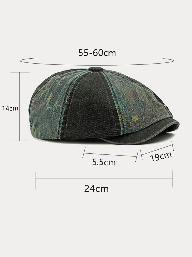 Zweifarbige Patchwork Newsboy-Mütze aus gewaschener Baumwolle
