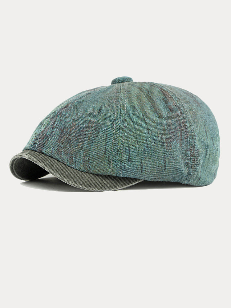 Zweifarbige Patchwork Newsboy-Mütze aus gewaschener Baumwolle