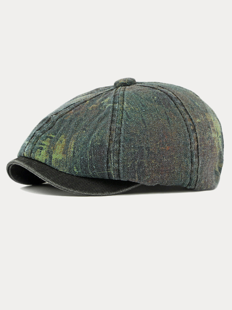 Zweifarbige Patchwork Newsboy-Mütze aus gewaschener Baumwolle